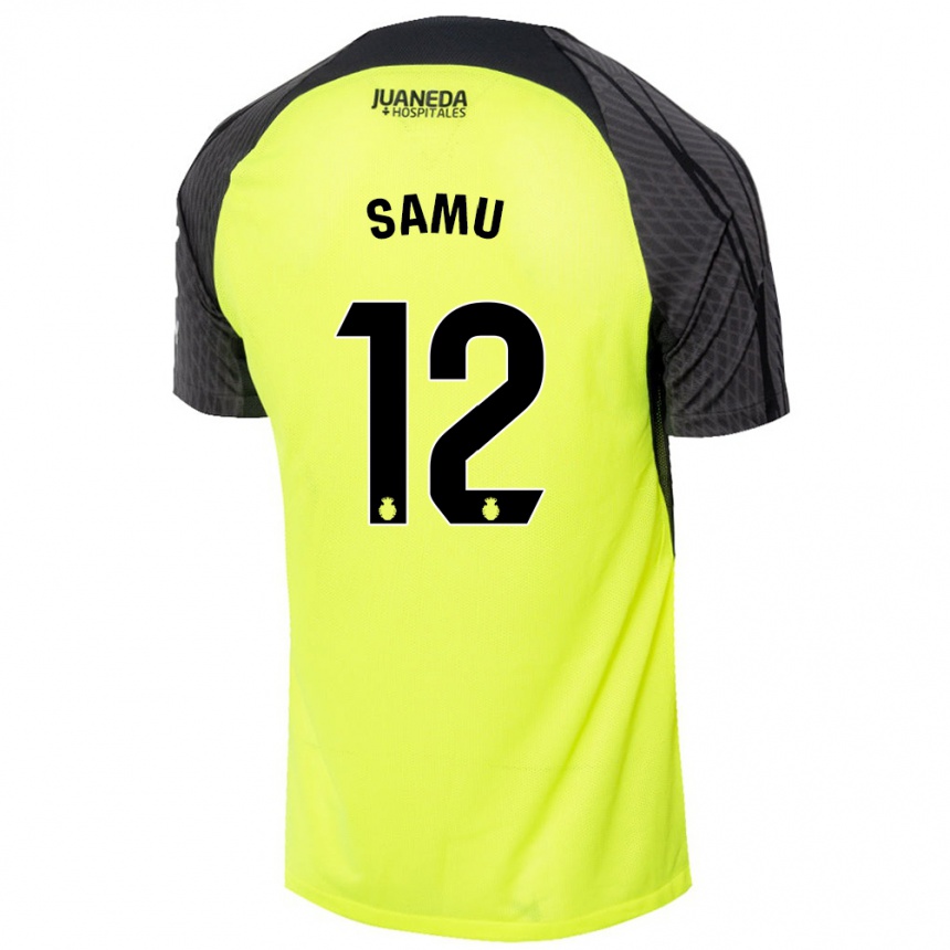 Kids Football Samú Costa #12 Fluorescent Green Black Away Jersey 2024/25 T-Shirt Canada