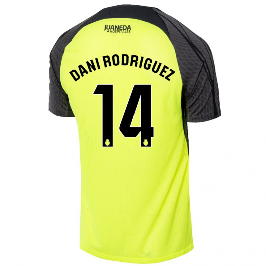 Kids Football Dani Rodríguez #14 Fluorescent Green Black Away Jersey 2024/25 T-Shirt Canada