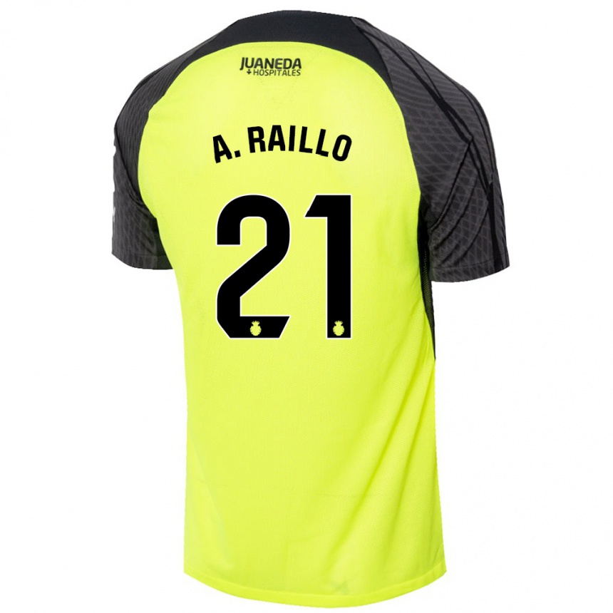 Kids Football Antonio Raíllo #21 Fluorescent Green Black Away Jersey 2024/25 T-Shirt Canada