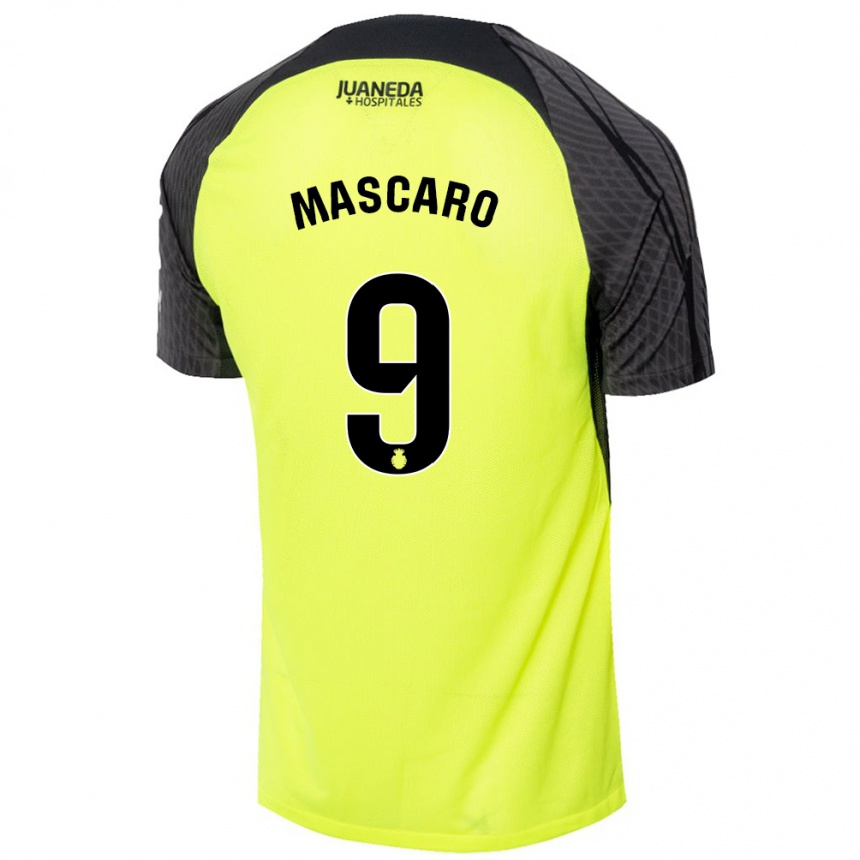 Kids Football Pau Mascaró #9 Fluorescent Green Black Away Jersey 2024/25 T-Shirt Canada