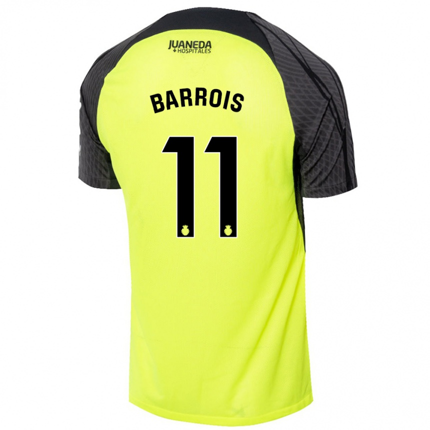 Kids Football Eliott Barrois #11 Fluorescent Green Black Away Jersey 2024/25 T-Shirt Canada