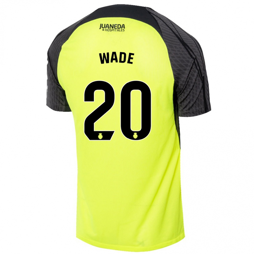 Kids Football Sebas Wade #20 Fluorescent Green Black Away Jersey 2024/25 T-Shirt Canada