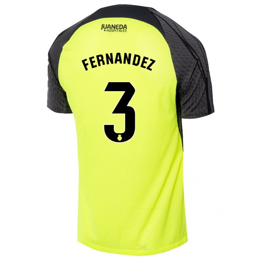 Kids Football Marcos Fernández #3 Fluorescent Green Black Away Jersey 2024/25 T-Shirt Canada