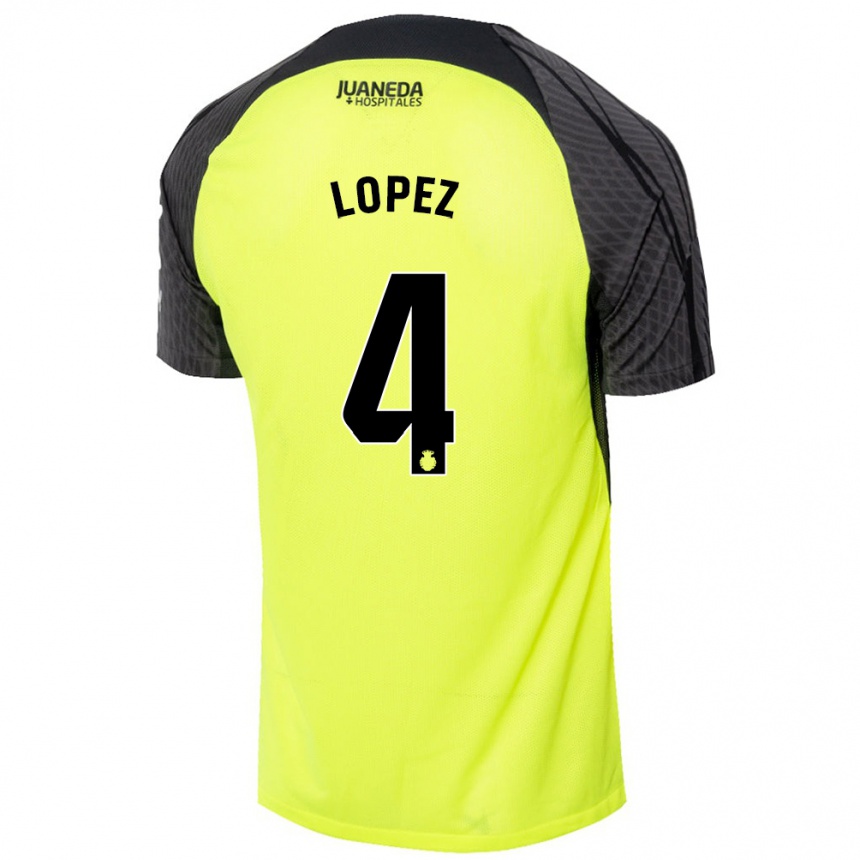 Kids Football David López #4 Fluorescent Green Black Away Jersey 2024/25 T-Shirt Canada