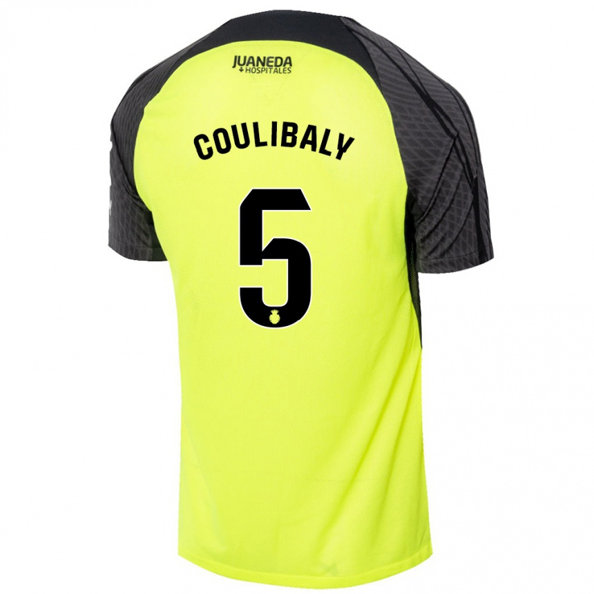 Kids Football Habib Anas Coulibaly #5 Fluorescent Green Black Away Jersey 2024/25 T-Shirt Canada