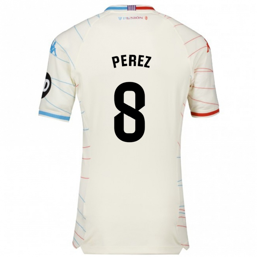 Kids Football Kike Pérez #8 White Red Blue Away Jersey 2024/25 T-Shirt Canada