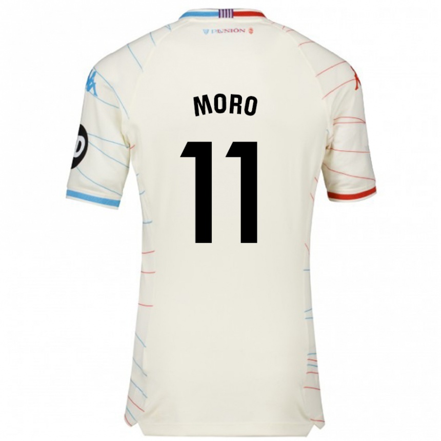 Kids Football Raúl Moro #11 White Red Blue Away Jersey 2024/25 T-Shirt Canada