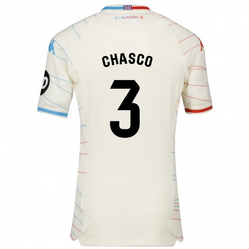 Kids Football Raúl Chasco #3 White Red Blue Away Jersey 2024/25 T-Shirt Canada