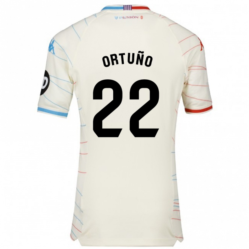 Kids Football Fran Ortuño #22 White Red Blue Away Jersey 2024/25 T-Shirt Canada