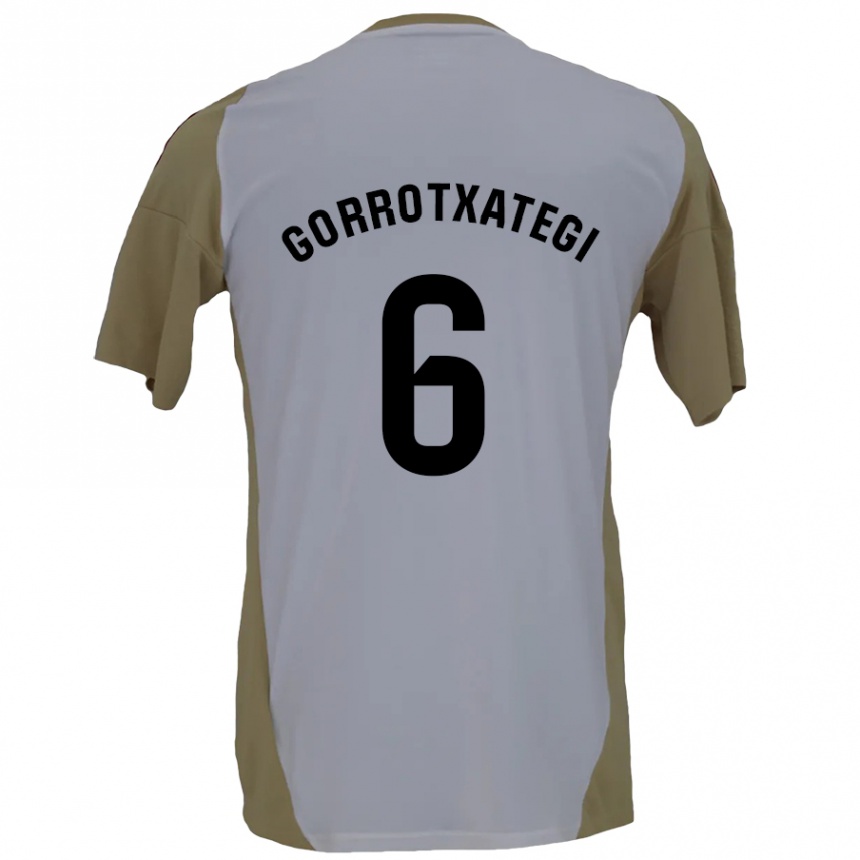 Kids Football Jon Gorrotxategi #6 Brown White Away Jersey 2024/25 T-Shirt Canada