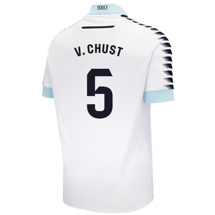 Enfant Football Maillot Víctor Chust #5 Blanc Bleu Tenues Extérieur 2024/25 Canada