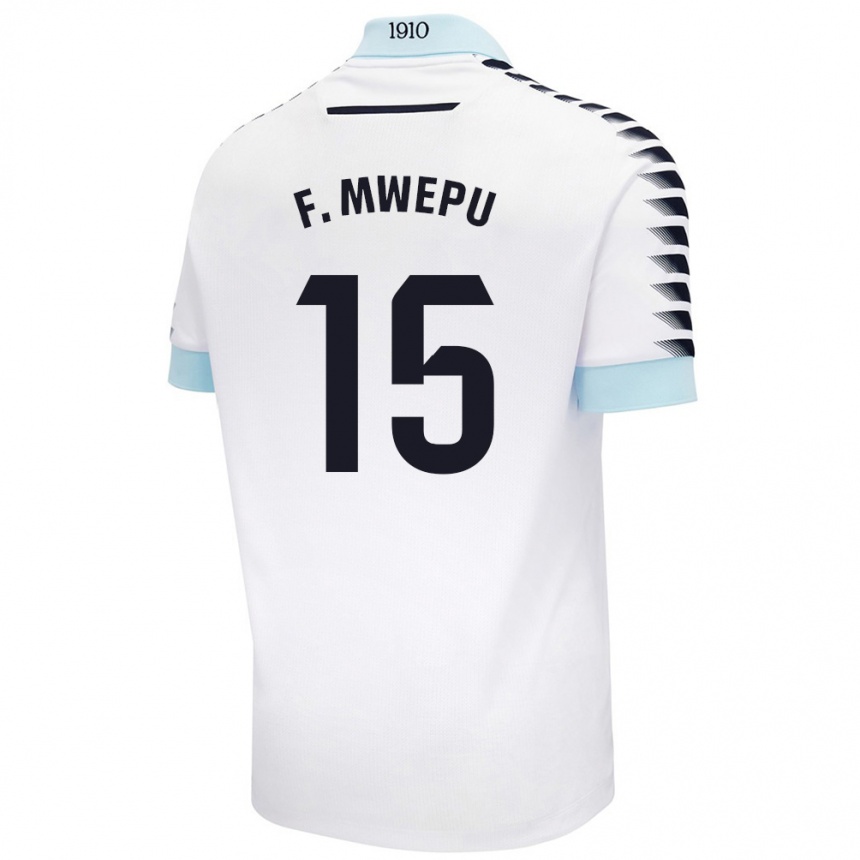 Kids Football Francisco Mwepu #15 White Blue Away Jersey 2024/25 T-Shirt Canada