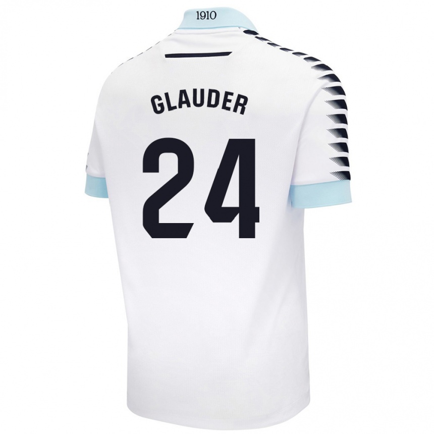 Kids Football Cristian Glauder #24 White Blue Away Jersey 2024/25 T-Shirt Canada