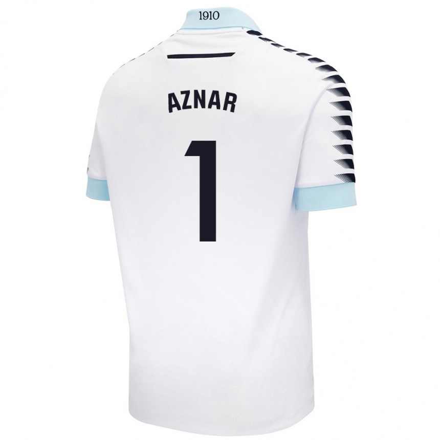 Kids Football Victor Aznar #1 White Blue Away Jersey 2024/25 T-Shirt Canada