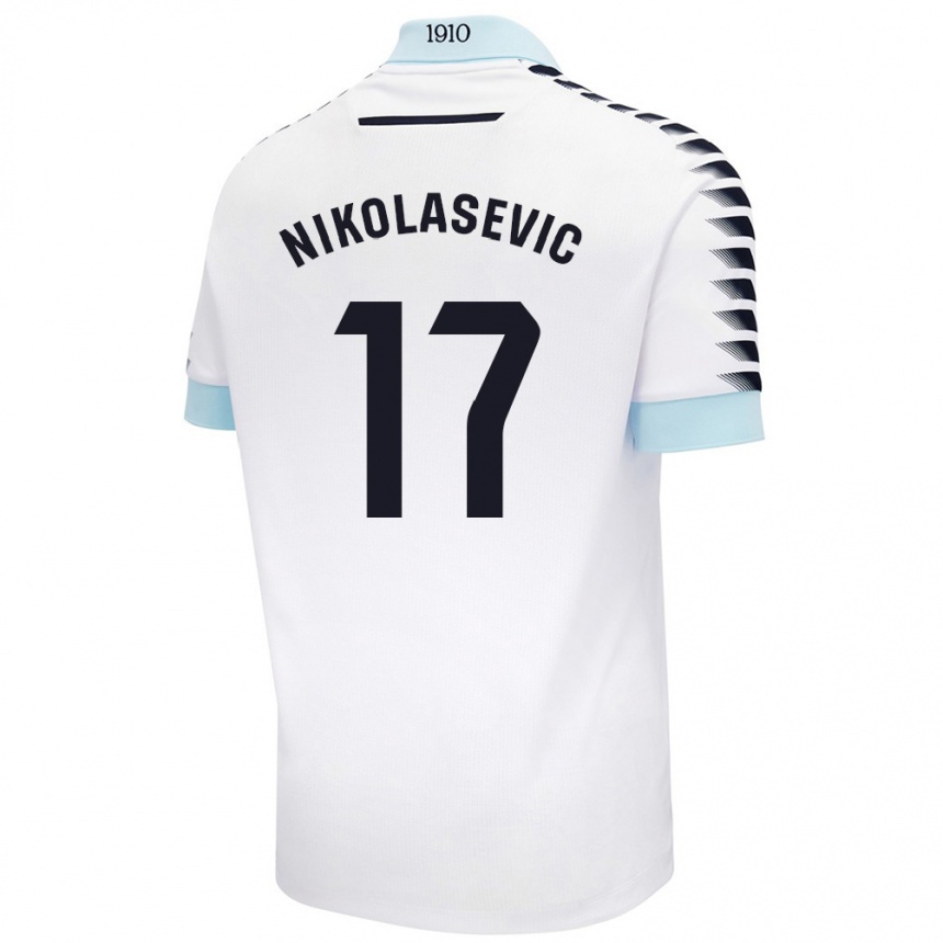 Kids Football Mirko Nikolasevic #17 White Blue Away Jersey 2024/25 T-Shirt Canada