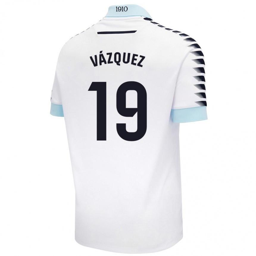 Kids Football Borja Vázquez #19 White Blue Away Jersey 2024/25 T-Shirt Canada