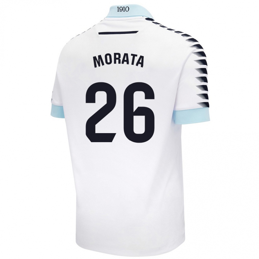 Kids Football Álex Morata #26 White Blue Away Jersey 2024/25 T-Shirt Canada