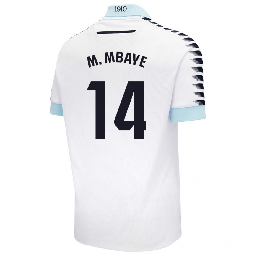 Enfant Football Maillot Momo Mbaye #14 Blanc Bleu Tenues Extérieur 2024/25 Canada