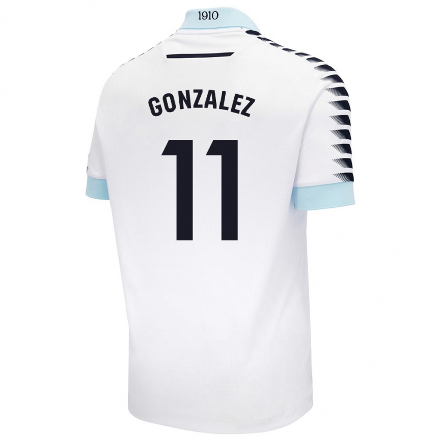 Enfant Football Maillot Chus González #11 Blanc Bleu Tenues Extérieur 2024/25 Canada