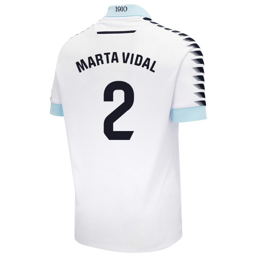 Enfant Football Maillot Marta Vidal Vela #2 Blanc Bleu Tenues Extérieur 2024/25 Canada