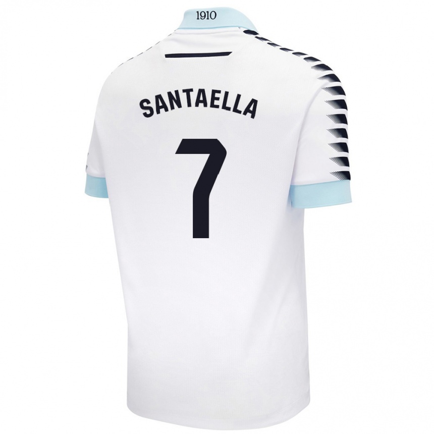 Kids Football Natalia Santaella Picón #7 White Blue Away Jersey 2024/25 T-Shirt Canada