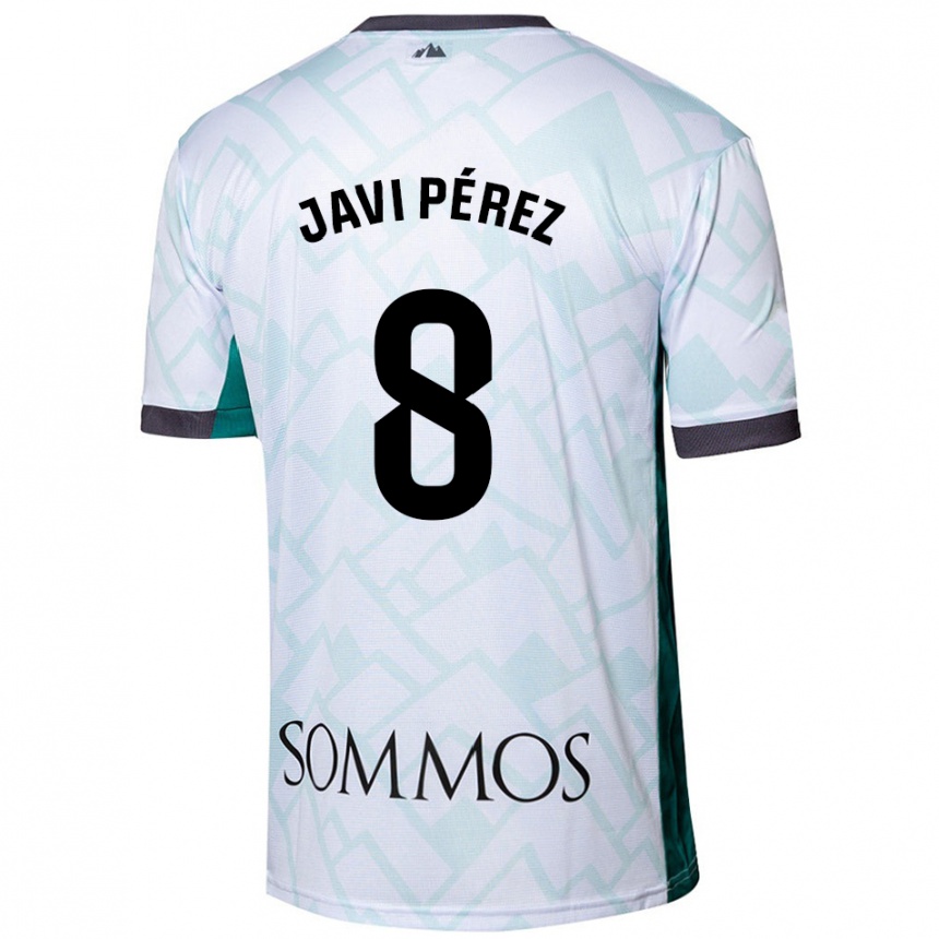 Kids Football Javi Pérez #8 White Green Away Jersey 2024/25 T-Shirt Canada