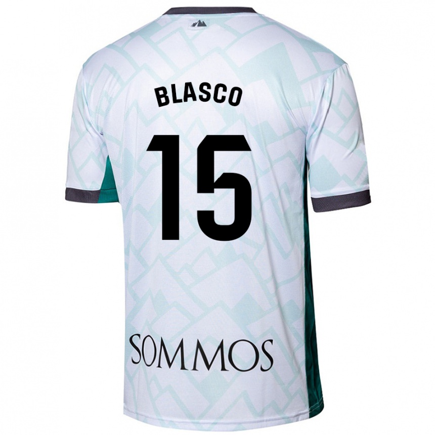 Enfant Football Maillot Jérémy Blasco #15 Blanc Vert Tenues Extérieur 2024/25 Canada