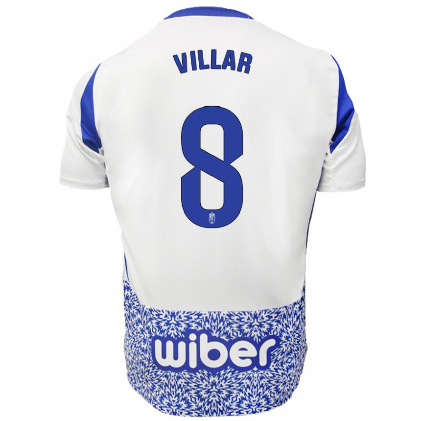 Enfant Football Maillot Gonzalo Villar #8 Blanc Bleu Tenues Extérieur 2024/25 Canada