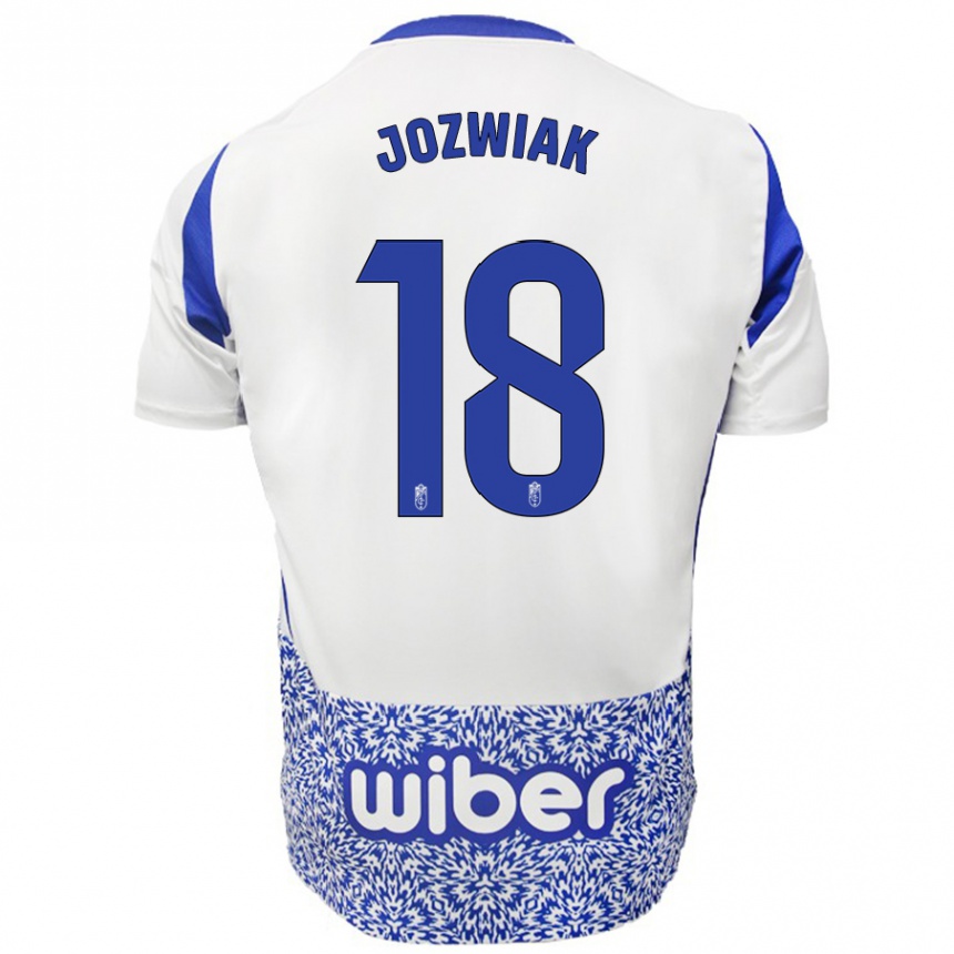 Enfant Football Maillot Kamil Józwiak #18 Blanc Bleu Tenues Extérieur 2024/25 Canada