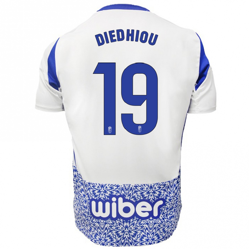 Kids Football Famara Diédhiou #19 White Blue Away Jersey 2024/25 T-Shirt Canada