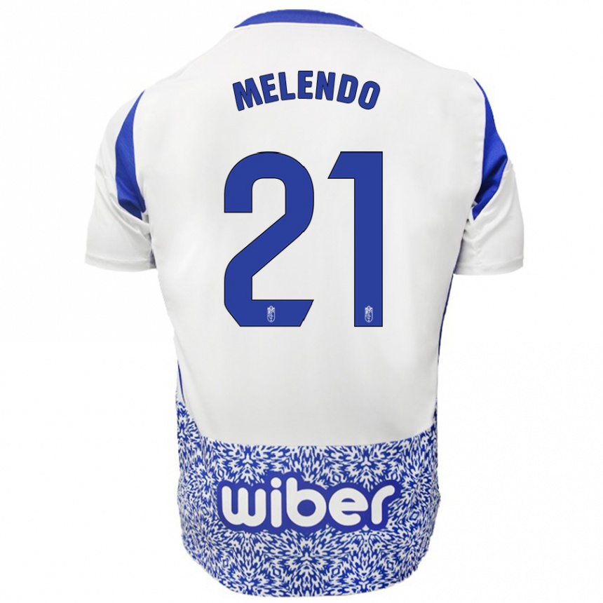 Enfant Football Maillot Óscar Melendo #21 Blanc Bleu Tenues Extérieur 2024/25 Canada