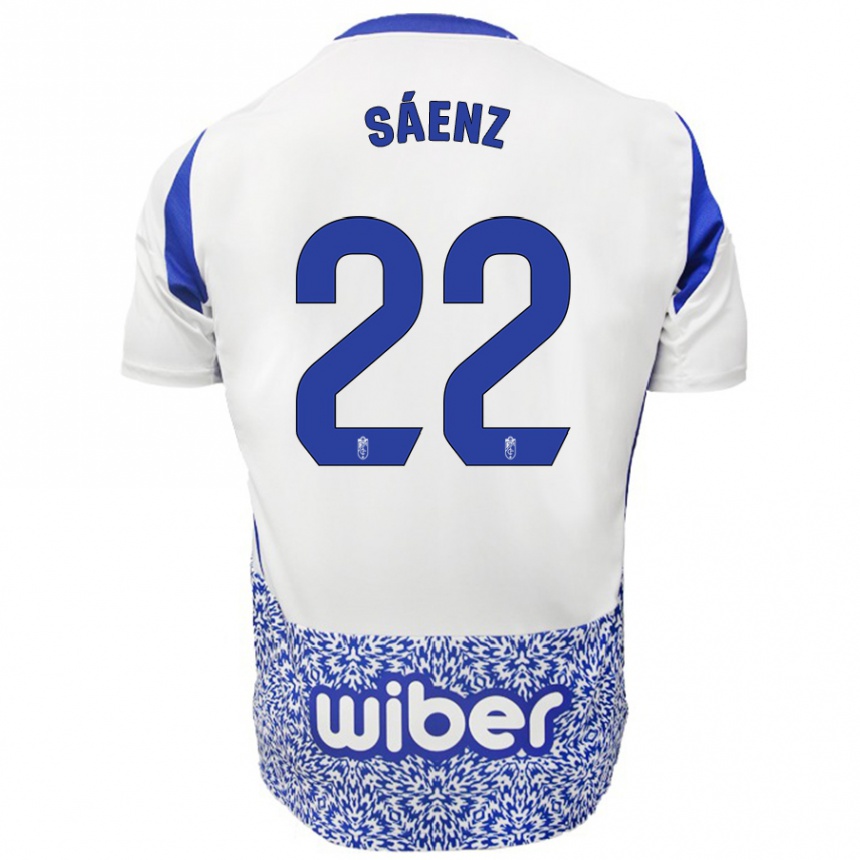 Kids Football Pablo Sáenz #22 White Blue Away Jersey 2024/25 T-Shirt Canada