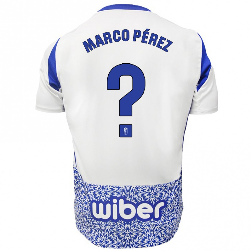 Kids Football Marco Pérez #0 White Blue Away Jersey 2024/25 T-Shirt Canada