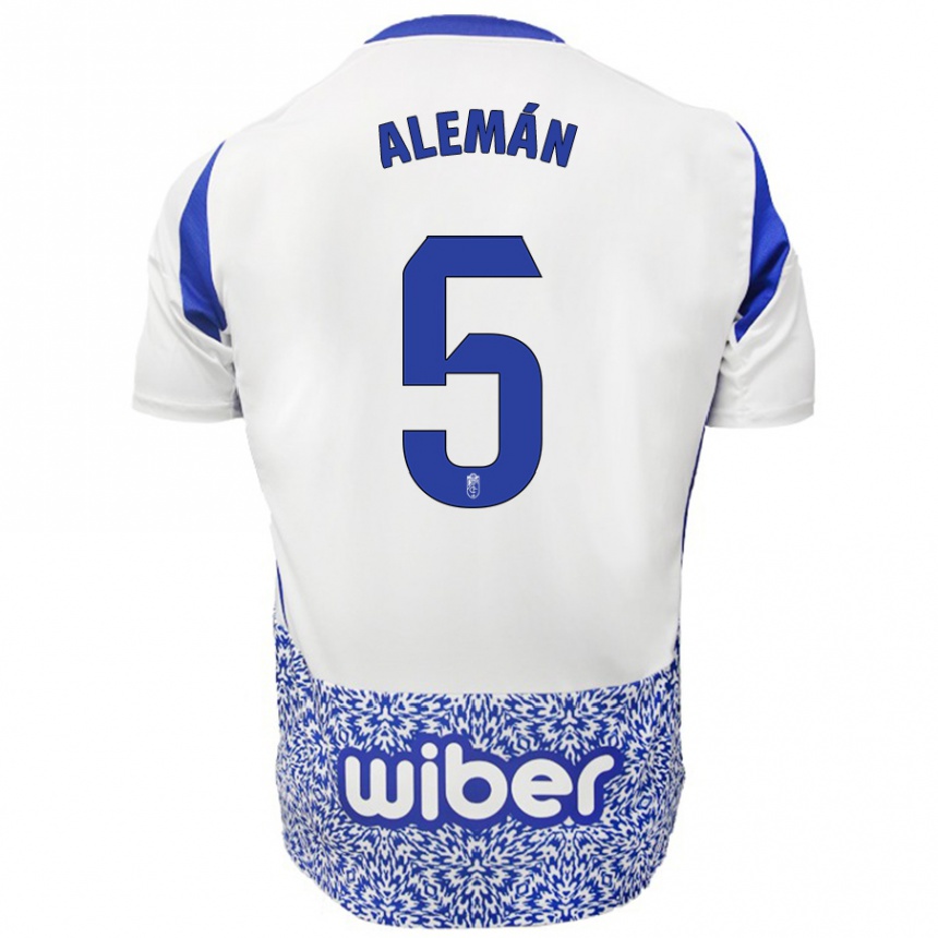 Enfant Football Maillot Carlos Alemán #5 Blanc Bleu Tenues Extérieur 2024/25 Canada