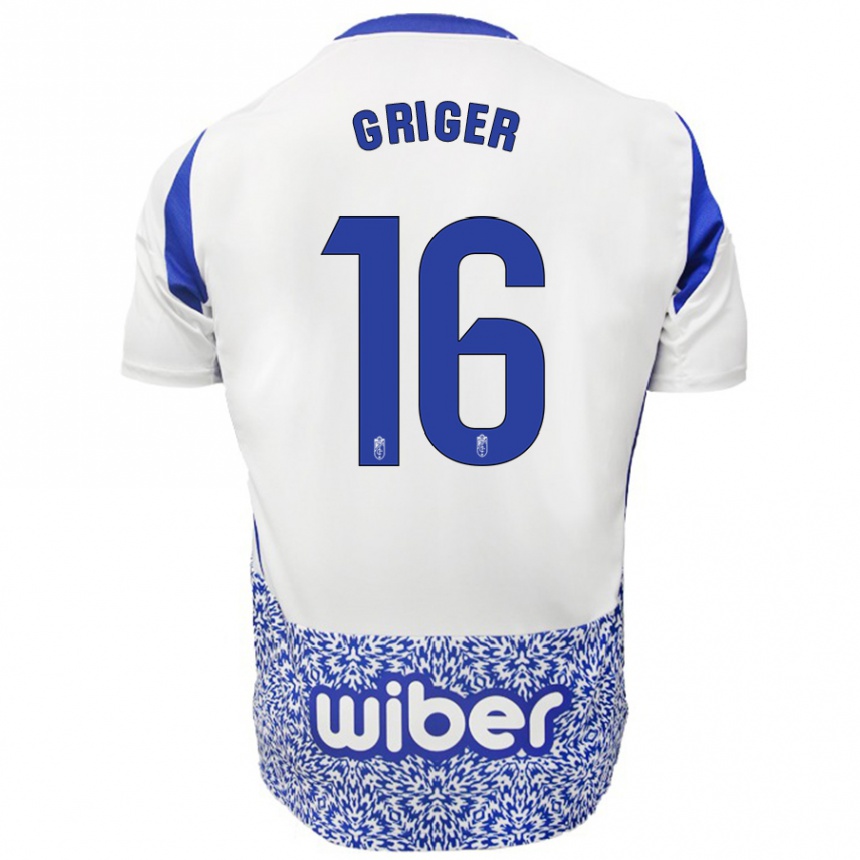 Enfant Football Maillot Adam Griger #16 Blanc Bleu Tenues Extérieur 2024/25 Canada