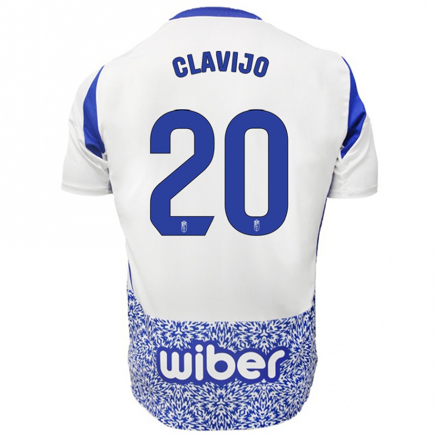 Kids Football Dani Clavijo #20 White Blue Away Jersey 2024/25 T-Shirt Canada