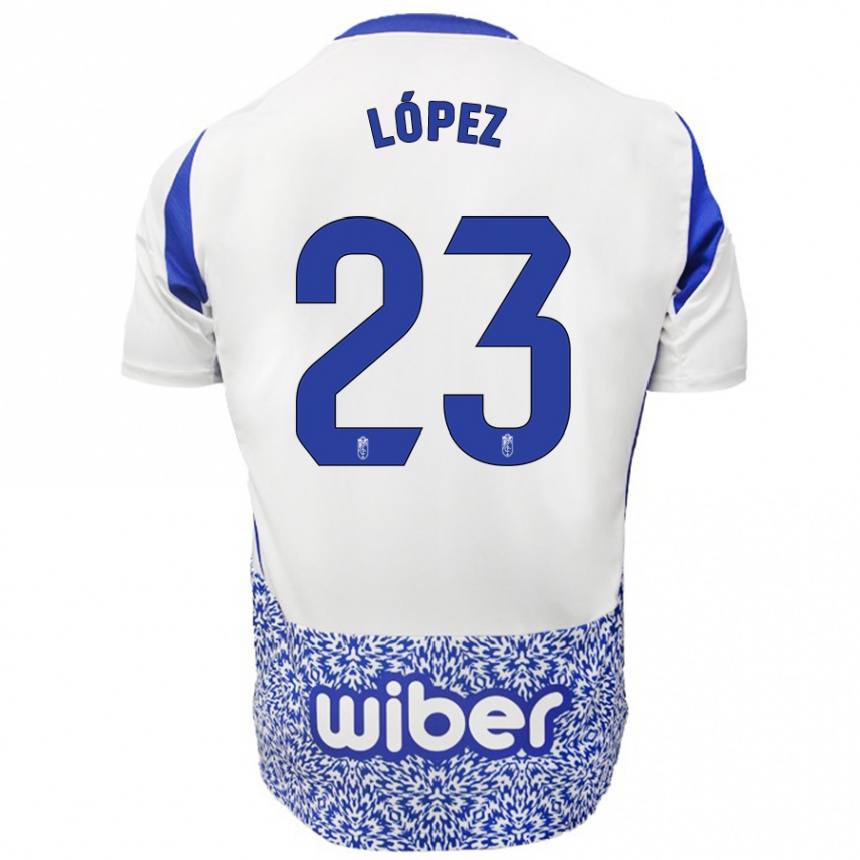 Kids Football Diego López #23 White Blue Away Jersey 2024/25 T-Shirt Canada