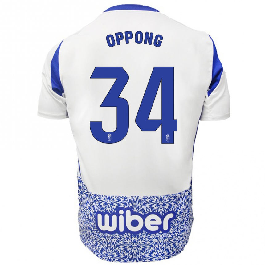 Enfant Football Maillot Oscar Naasei Oppong #34 Blanc Bleu Tenues Extérieur 2024/25 Canada