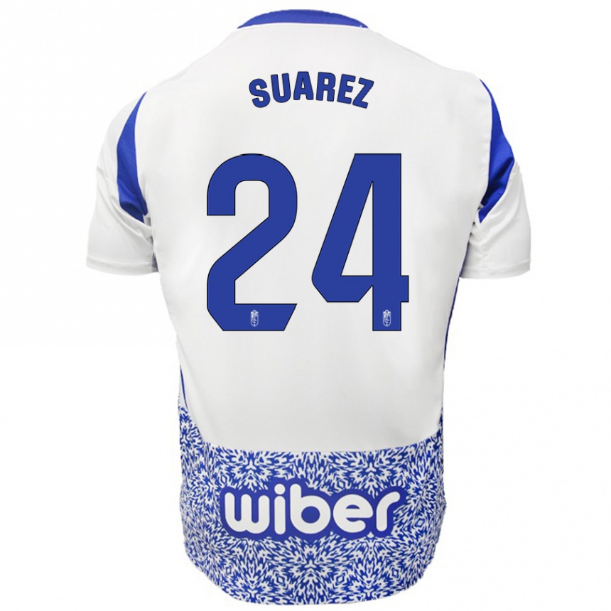 Enfant Football Maillot Carlota Suárez #24 Blanc Bleu Tenues Extérieur 2024/25 Canada