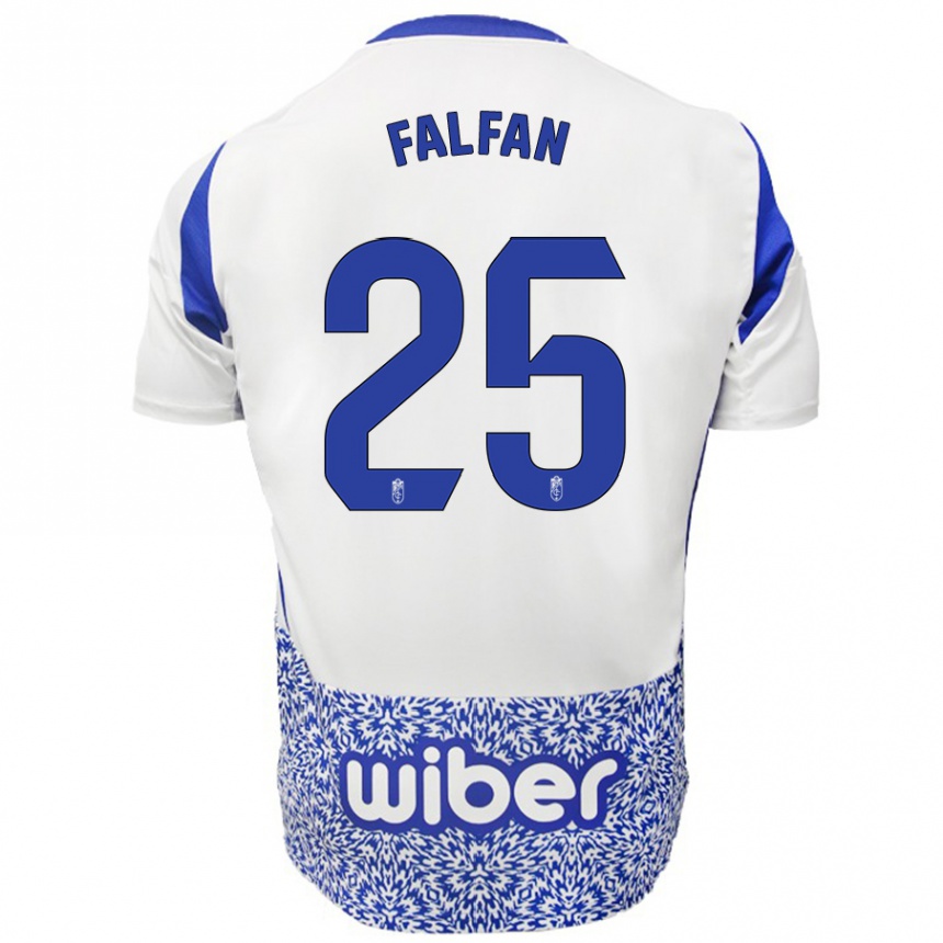 Kids Football Daiana Falfán #25 White Blue Away Jersey 2024/25 T-Shirt Canada