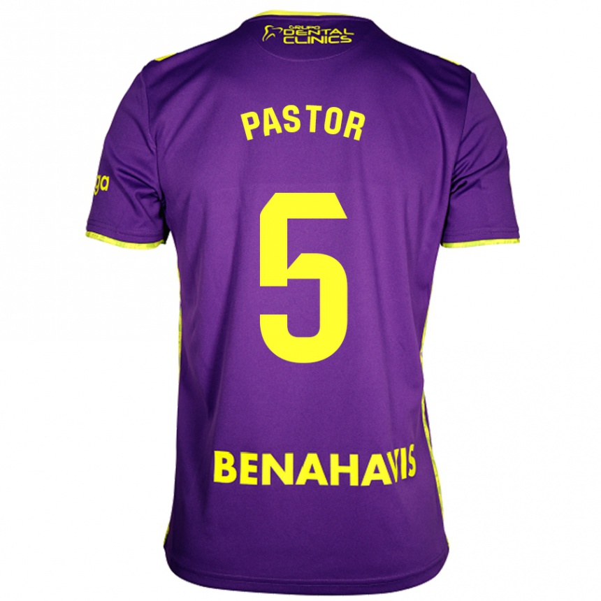 Kids Football Álex Pastor #5 Purple Yellow Away Jersey 2024/25 T-Shirt Canada