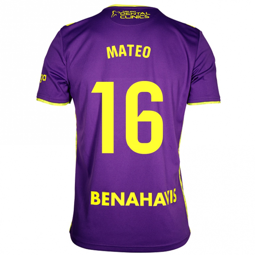 Kids Football Ángel Mateo #16 Purple Yellow Away Jersey 2024/25 T-Shirt Canada