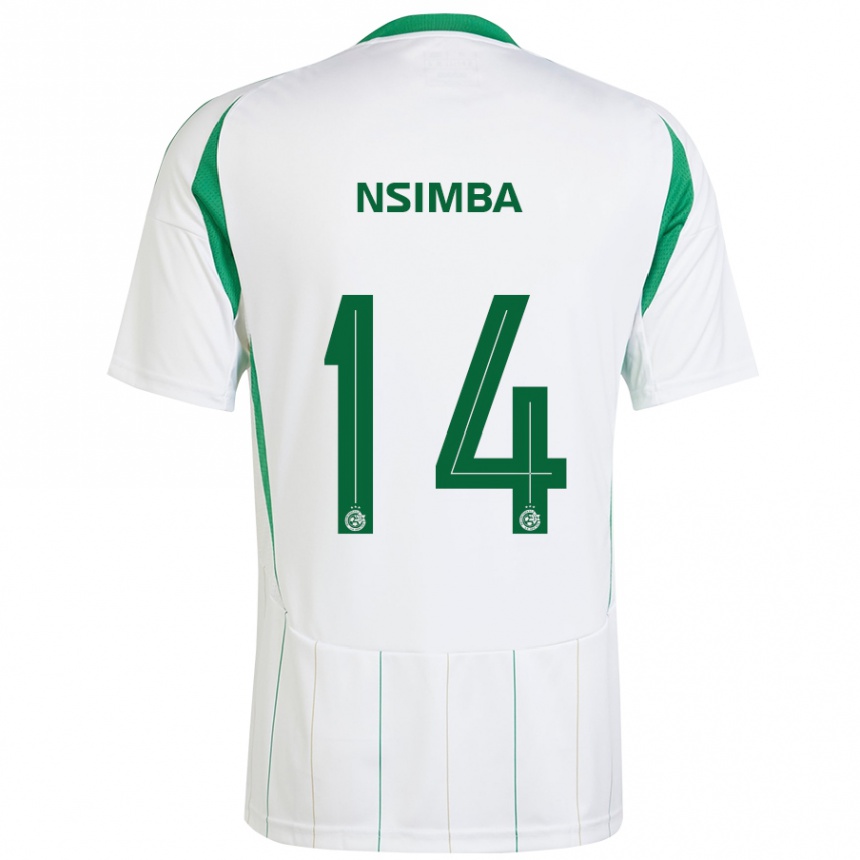 Kids Football Vital Nsimba #14 White Green Away Jersey 2024/25 T-Shirt Canada