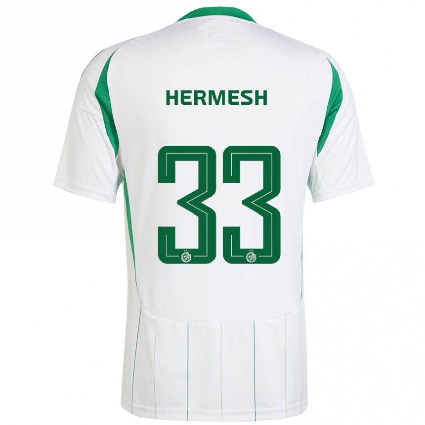 Kids Football Liam Hermesh #33 White Green Away Jersey 2024/25 T-Shirt Canada