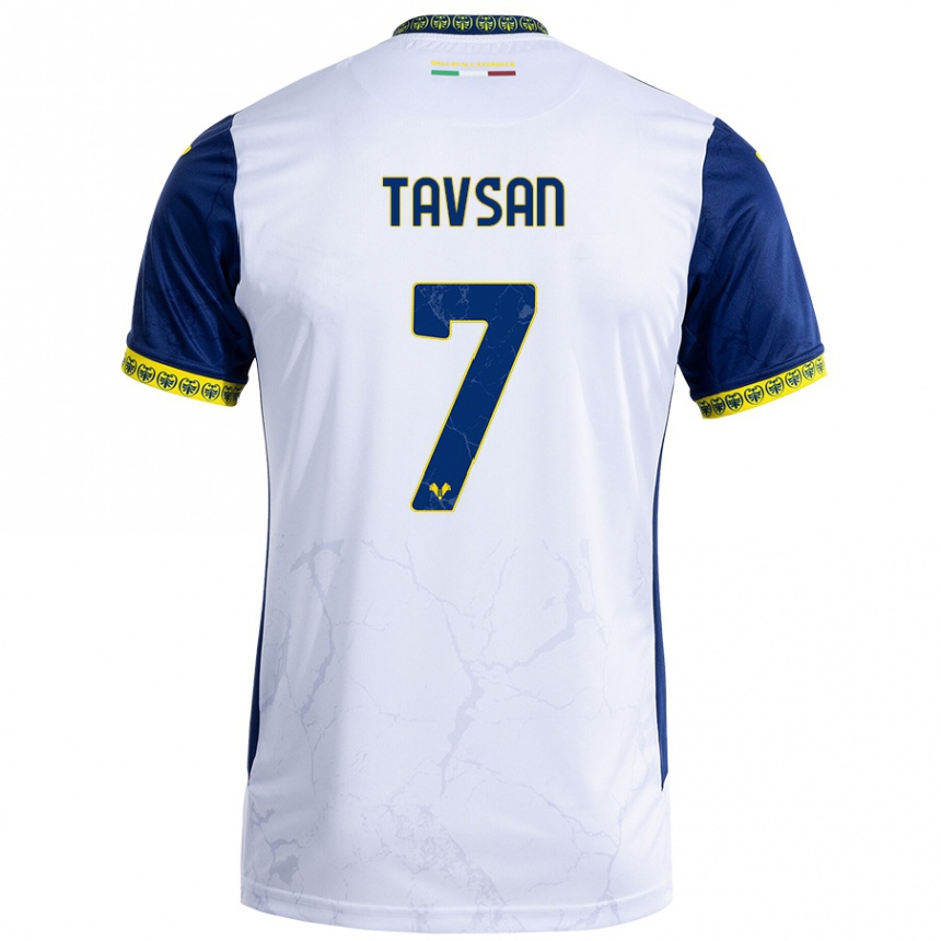 Enfant Football Maillot Elayis Tavsan #7 Blanc Bleu Tenues Extérieur 2024/25 Canada