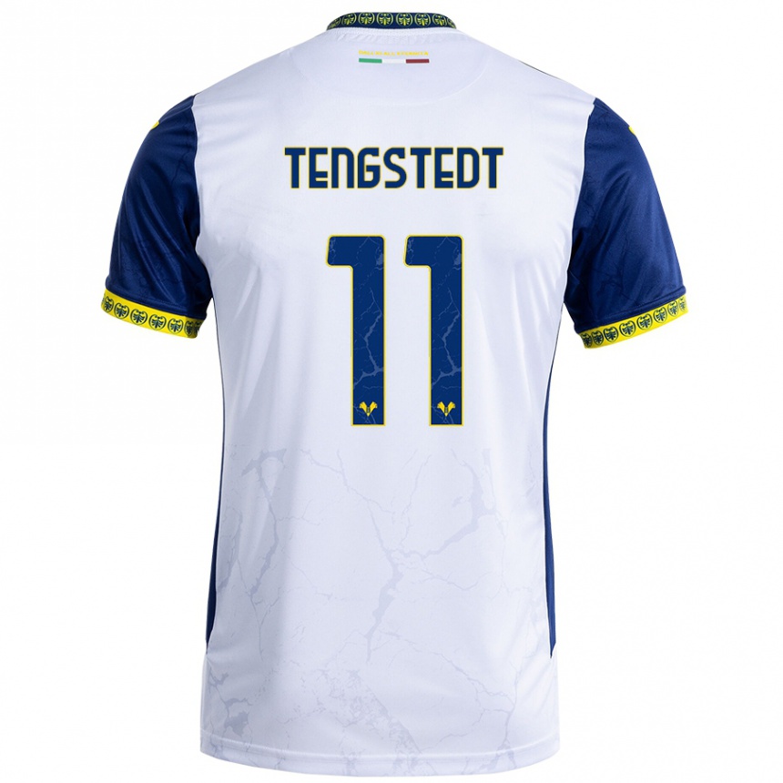 Enfant Football Maillot Casper Tengstedt #11 Blanc Bleu Tenues Extérieur 2024/25 Canada