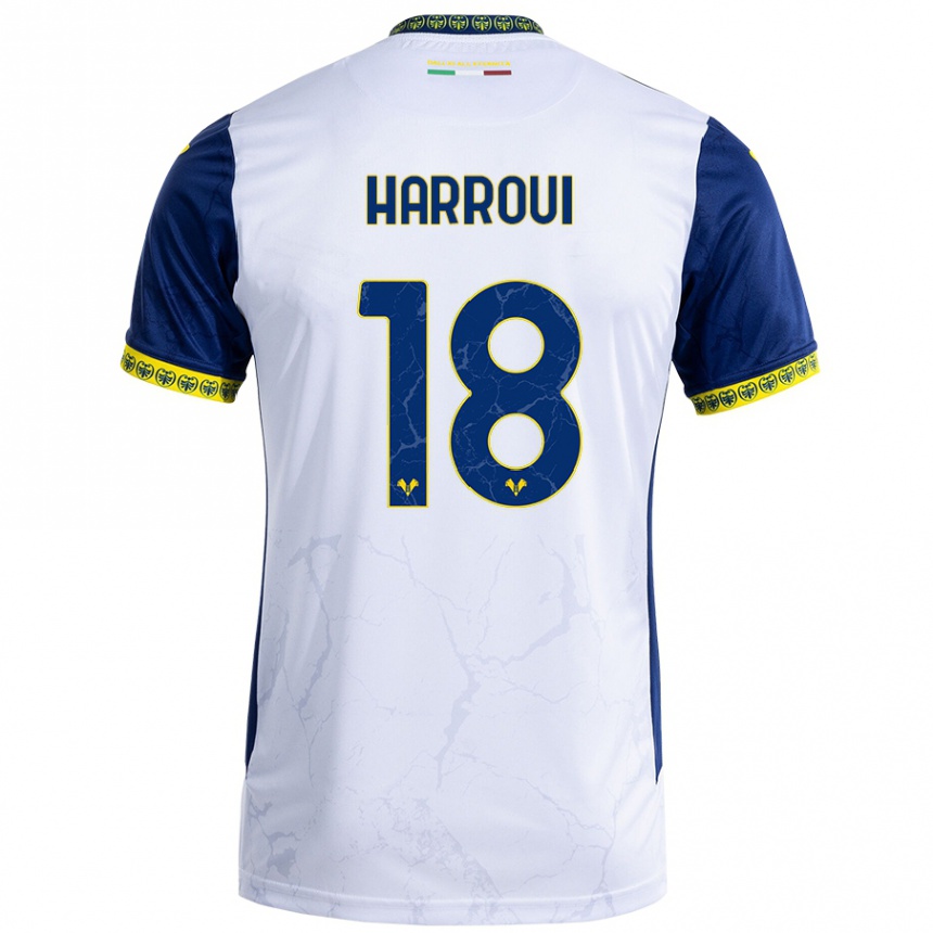 Kids Football Abdou Harroui #18 White Blue Away Jersey 2024/25 T-Shirt Canada