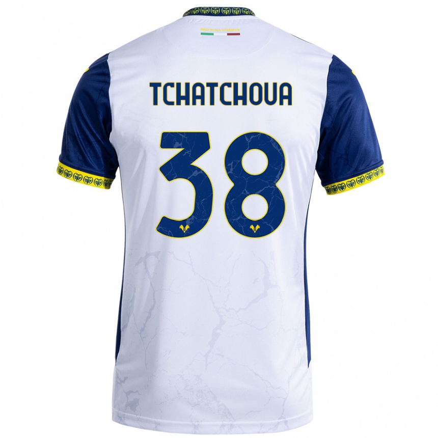 Kids Football Jackson Tchatchoua #38 White Blue Away Jersey 2024/25 T-Shirt Canada