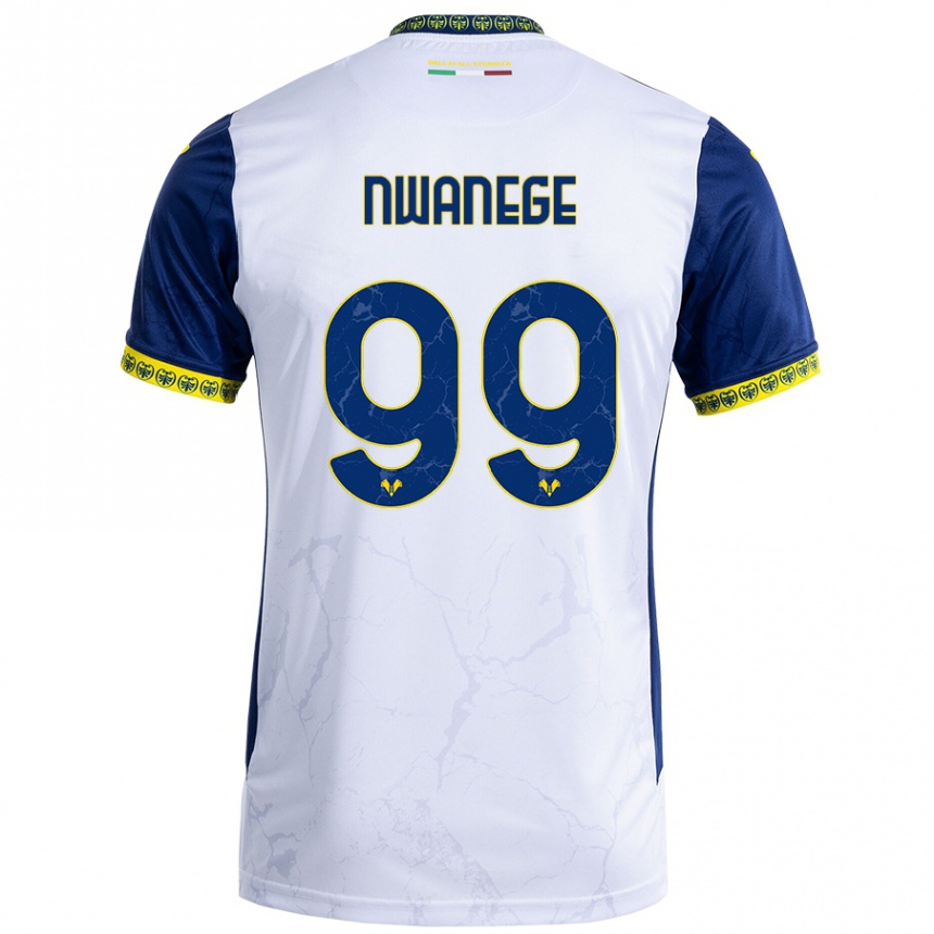 Enfant Football Maillot Karlson Nwanege #99 Blanc Bleu Tenues Extérieur 2024/25 Canada