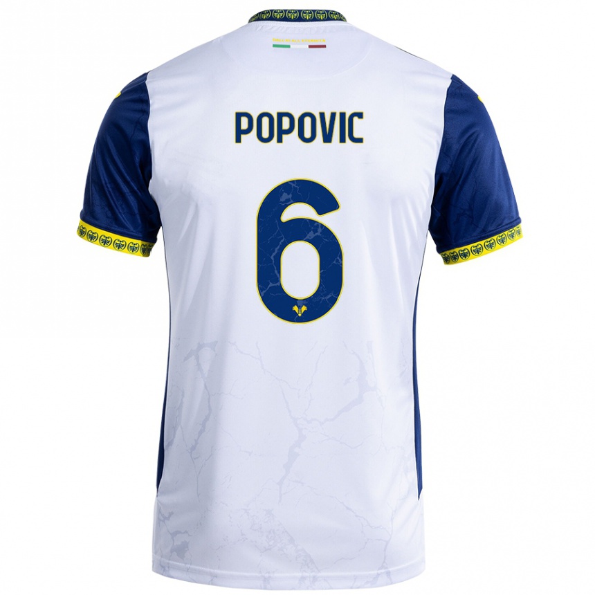 Enfant Football Maillot Andrej Popovic #6 Blanc Bleu Tenues Extérieur 2024/25 Canada